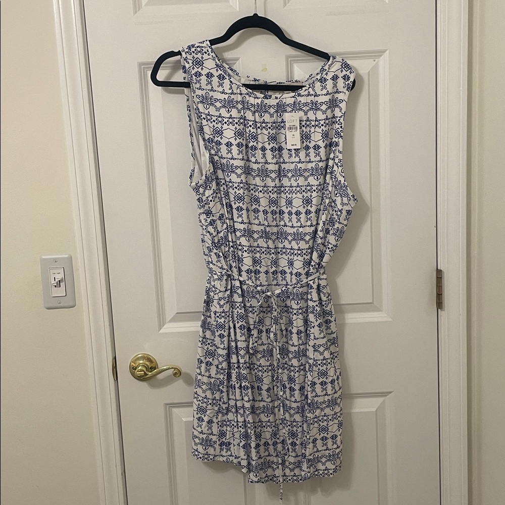 LOFT Plus Blue and White Patterned Dress Tie Waist 20 NWT
